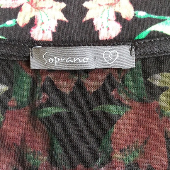 Yellow & Pink Floral Sheer Black Mesh Cutout Body Con Dress - Picture 7 of 8